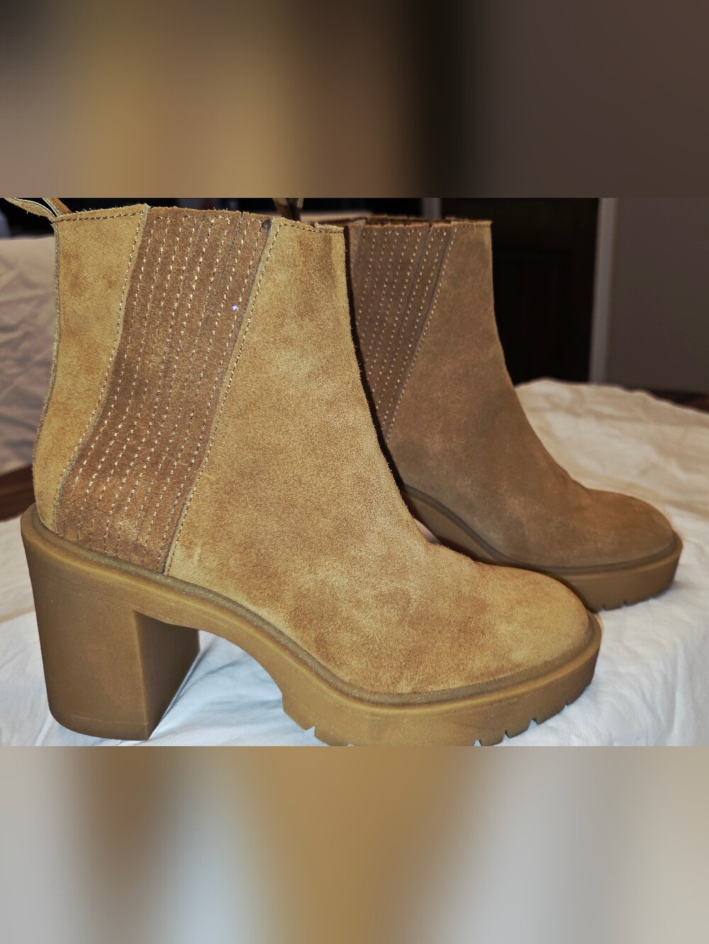 Dolce Vita Tan Suede Platform Chelsea Booties
